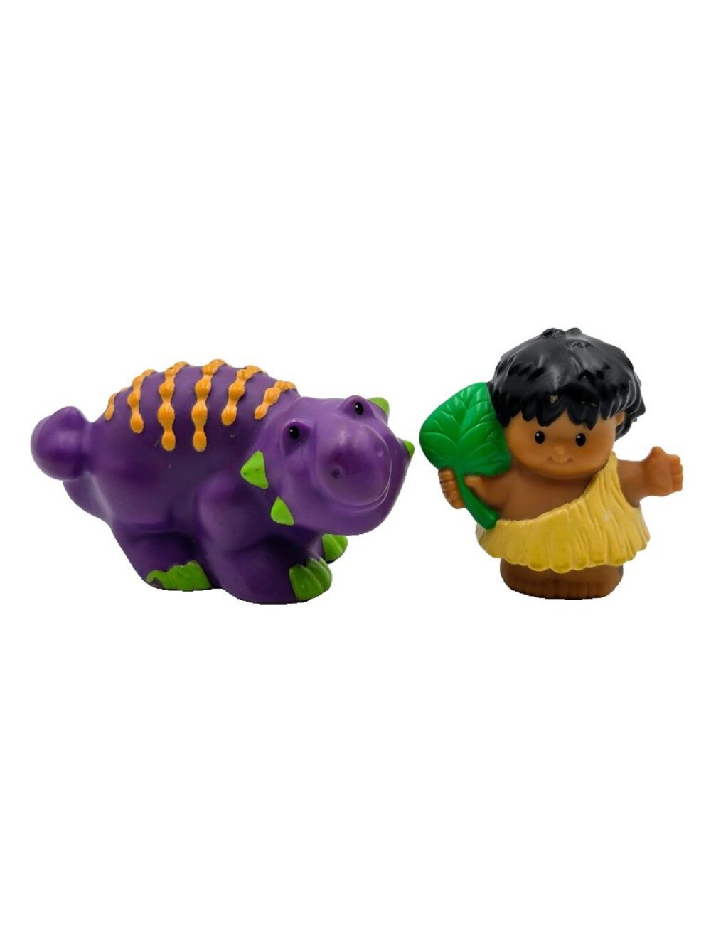 Fisher Price Little People Caveman With Green Leaf Dinosaur Stegosaurus Read